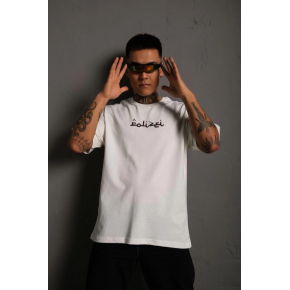 Erkek Kısa Kol Yazlık Tişört Bisiklet Yaka Baskılı Oversize T-Shirt - Beyaz