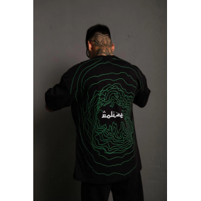 Erkek Kısa Kol Yazlık Tişört Bisiklet Yaka Baskılı Oversize T-Shirt - Siyah