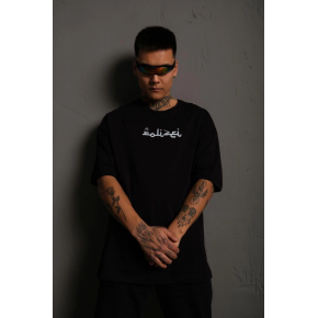 Erkek Kısa Kol Yazlık Tişört Bisiklet Yaka Baskılı Oversize T-Shirt - Siyah