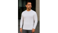 Erkek Bisiklet Yaka Triko Kazak Pamuklu Kalın Fitilli Dokuma Regular Fit - Beyaz Erkek Bisiklet Yaka Triko Kazak Pamuklu Kalın Fitilli Dokuma Regular Fit - Beyaz