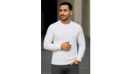 Erkek Bisiklet Yaka Triko Kazak Pamuklu Kalın Fitilli Dokuma Regular Fit - Beyaz Erkek Bisiklet Yaka Triko Kazak Pamuklu Kalın Fitilli Dokuma Regular Fit - Beyaz
