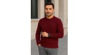 Erkek Bisiklet Yaka Triko Kazak Pamuklu Kalın Fitilli Dokuma Regular Fit - Bordo Erkek Bisiklet Yaka Triko Kazak Pamuklu Kalın Fitilli Dokuma Regular Fit - Bordo