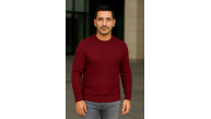 Erkek Bisiklet Yaka Triko Kazak Pamuklu Kalın Fitilli Dokuma Regular Fit - Bordo Erkek Bisiklet Yaka Triko Kazak Pamuklu Kalın Fitilli Dokuma Regular Fit - Bordo