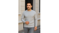 Erkek Bisiklet Yaka Triko Kazak Pamuklu Kalın Fitilli Dokuma Regular Fit - Gri Erkek Bisiklet Yaka Triko Kazak Pamuklu Kalın Fitilli Dokuma Regular Fit - Gri