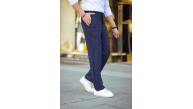 Erkek Cizgili Dokuma Krep Jogger Buggy Pantalon Rahat kalıp - Lacivert Erkek Cizgili Dokuma Krep Jogger Buggy Pantalon Rahat kalıp - Lacivert