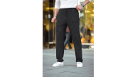 Erkek Cizgili Dokuma Krep Jogger Buggy Pantalon Rahat kalıp - Siyah Erkek Cizgili Dokuma Krep Jogger Buggy Pantalon Rahat kalıp - Siyah