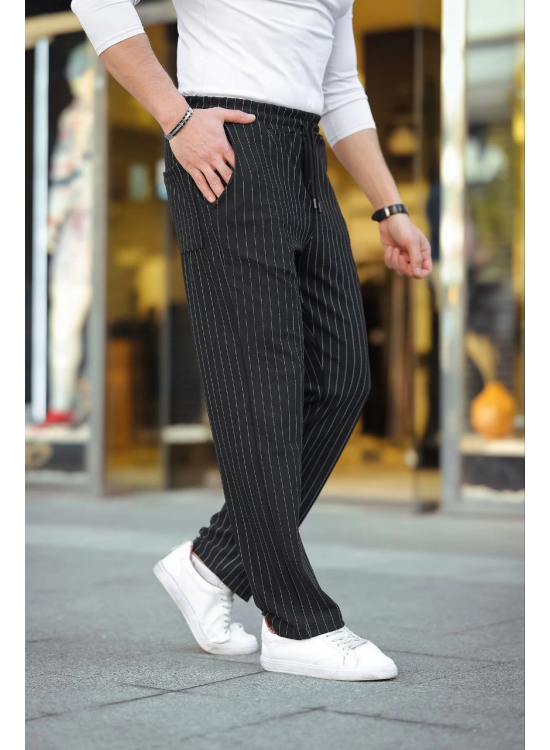 Erkek Cizgili Dokuma Krep Jogger Buggy Pantalon Rahat kalıp - Siyah Erkek Cizgili Dokuma Krep Jogger Buggy Pantalon Rahat kalıp - Siyah