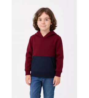 Erkek Çocuk Kapüşonlu Kanguru Cepli Parçalı SweatShirt - Renkli