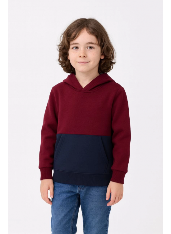 Erkek Çocuk Kapüşonlu Kanguru Cepli Parçalı SweatShirt - Renkli Erkek Çocuk Kapüşonlu Kanguru Cepli Parçalı SweatShirt - Renkli