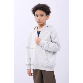 Erkek Çocuk Kapüşonlu Kanguru Cepli Tam Fermuarlı Hırka SweatShirt - Gri