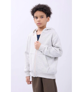 Erkek Çocuk Kapüşonlu Kanguru Cepli Tam Fermuarlı Hırka SweatShirt - Gri