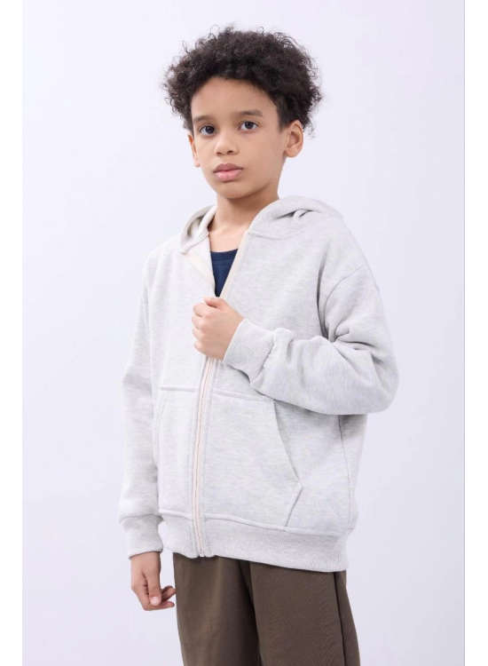 Erkek Çocuk Kapüşonlu Kanguru Cepli Tam Fermuarlı Hırka SweatShirt - Gri Erkek Çocuk Kapüşonlu Kanguru Cepli Tam Fermuarlı Hırka SweatShirt - Gri