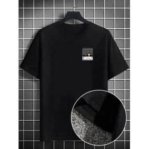 Erkek Tişört Dağ Grafikli Kısa kollu Yazlık T-shirt - Siyah