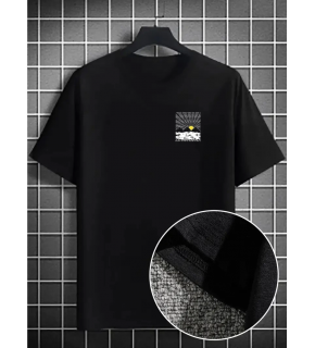 Erkek Tişört Dağ Grafikli Kısa kollu Yazlık T-shirt - Siyah