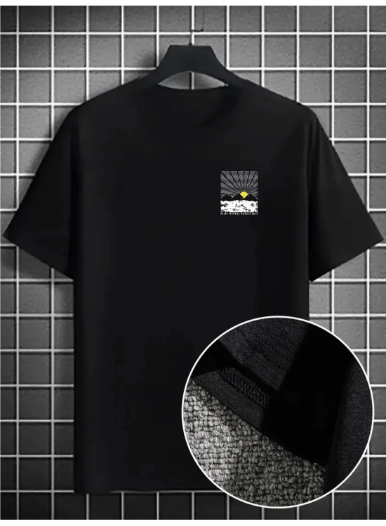 Erkek Tişört Dağ Grafikli Kısa kollu Yazlık T-shirt - Siyah Erkek Tişört Dağ Grafikli Kısa kollu Yazlık T-shirt - Siyah