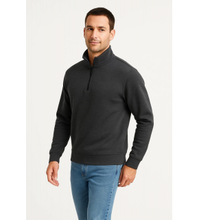 Erkek Dik Yaka Yarım Fermuarlı 3 İplik Pamuklu Sweatshirt -  Antrasit