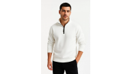 Erkek Dik Yaka Yarım Fermuarlı 3 İplik Pamuklu Sweatshirt - Beyaz Erkek Dik Yaka Yarım Fermuarlı 3 İplik Pamuklu Sweatshirt - Beyaz