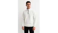 Erkek Dik Yaka Yarım Fermuarlı 3 İplik Pamuklu Sweatshirt - Beyaz Erkek Dik Yaka Yarım Fermuarlı 3 İplik Pamuklu Sweatshirt - Beyaz
