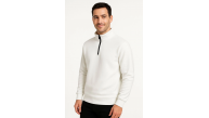 Erkek Dik Yaka Yarım Fermuarlı 3 İplik Pamuklu Sweatshirt - Beyaz Erkek Dik Yaka Yarım Fermuarlı 3 İplik Pamuklu Sweatshirt - Beyaz