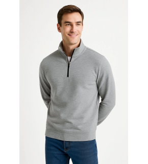 Erkek Dik Yaka Yarım Fermuarlı 3 İplik Pamuklu Sweatshirt - Gri