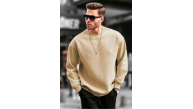 Erkek Düz Bisiklet Yaka 3 iplik pamuklu Sweatshirt - Bej Erkek Düz Bisiklet Yaka 3 iplik pamuklu Sweatshirt - Bej