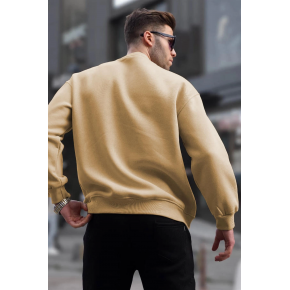 Erkek Düz Bisiklet Yaka 3 iplik pamuklu Sweatshirt - Bej