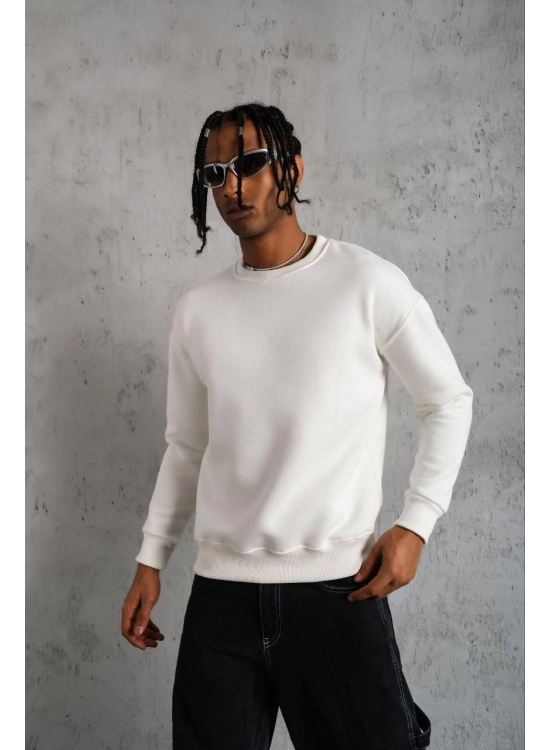 Erkek Düz Bisiklet Yaka 3 iplik pamuklu Sweatshirt - Beyaz Erkek Düz Bisiklet Yaka 3 iplik pamuklu Sweatshirt - Beyaz