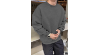 Erkek Düz Bisiklet Yaka 3 iplik pamuklu sweatshirt - Füme Erkek Düz Bisiklet Yaka 3 iplik pamuklu sweatshirt - Füme