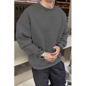 Erkek Düz Bisiklet Yaka 3 iplik pamuklu sweatshirt - Füme