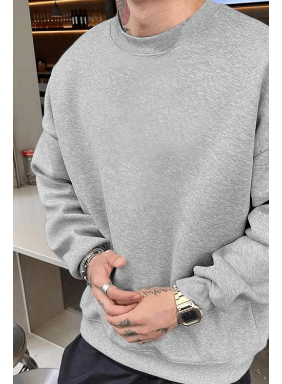 Erkek Düz Bisiklet Yaka 3 iplik pamuklu sweatshirt - Gri Erkek Düz Bisiklet Yaka 3 iplik pamuklu sweatshirt - Gri