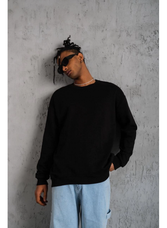 Erkek Bisiklet Yaka Baskılı 3 İplik Pamuklu Sweatshirt - Siyah Erkek Bisiklet Yaka Baskılı 3 İplik Pamuklu Sweatshirt - Siyah