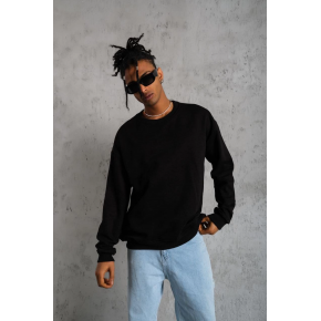 Erkek Bisiklet Yaka Baskılı 3 İplik Pamuklu Sweatshirt -  Siyah
