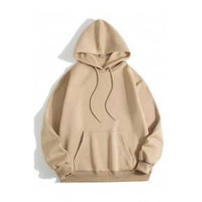 Erkek 3 İplik Pamuklu Kapüşonlu Kanguru Cepli Sweatshirt Hoodie -  Bej