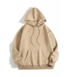 Erkek 3 İplik Pamuklu Kapüşonlu Kanguru Cepli Sweatshirt Hoodie -  Bej