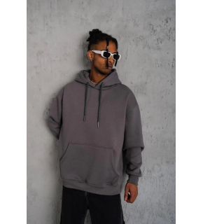 Erkek 3 İplik Pamuklu Kapüşonlu Kanguru Cepli Sweatshirt Hoodie - Gri