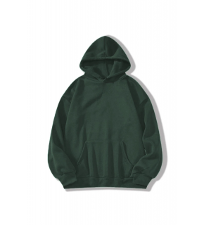 Erkek 3 İplik Pamuklu Kapüşonlu Kanguru Cepli Sweatshirt Hoodie -  Koyu Yeşil