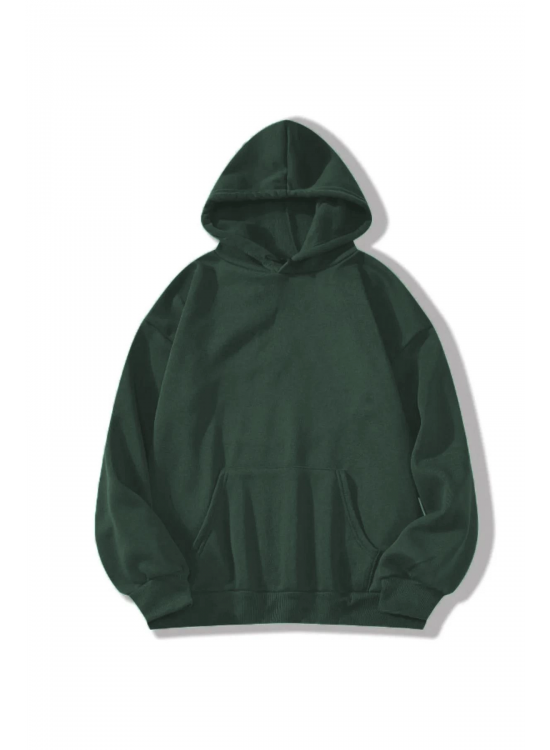 Erkek 3 İplik Pamuklu Kapüşonlu Kanguru Cepli Sweatshirt Hoodie - Koyu Yeşil Erkek 3 İplik Pamuklu Kapüşonlu Kanguru Cepli Sweatshirt Hoodie - Koyu Yeşil
