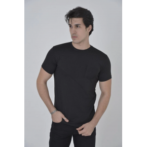 Erkek File Çepli  T-Shirt Kısa Kol Bisiklet Yaka Slimfit Tişört - Siyah
