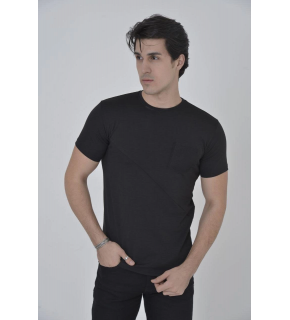 Erkek File Çepli  T-Shirt Kısa Kol Bisiklet Yaka Slimfit Tişört - Siyah