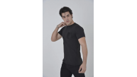 Erkek File Çepli  T-Shirt Kısa Kol Bisiklet Yaka Slimfit Tişört - Siyah