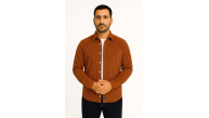 Erkek Fitilli Kadife Cepli Gömlek Oversize Rahat Kalıp - Kahverengi
