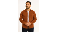 Erkek Fitilli Kadife Cepli Gömlek Oversize Rahat Kalıp - Kahverengi