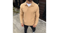 Erkek Fitilli Polar Sweatshirt Düğmesiz Yaka Oversize - Bej Erkek Fitilli Polar Sweatshirt Düğmesiz Yaka Oversize - Bej