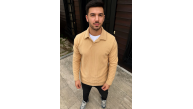 Erkek Fitilli Polar Sweatshirt Düğmesiz Yaka Oversize - Bej Erkek Fitilli Polar Sweatshirt Düğmesiz Yaka Oversize - Bej