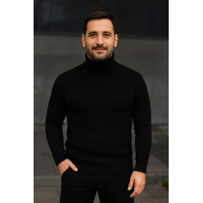 Erkek Fitilli Kazak Tam Boğazlı Balıkçı Yaka Triko 2'li Set Bej-Siyah