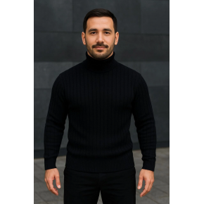Erkek Fitilli Kazak Tam Boğazlı Balıkçı Yaka Triko 2'li Set Beyaz-Siyah