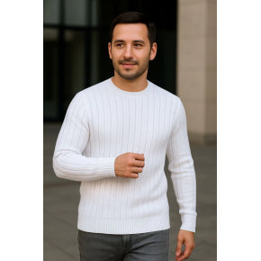 Erkek Fitilli Triko Kazak 3’lü Set Bej Beyaz Siyah | Kalın Dokuma Pamuklu Regular Fit