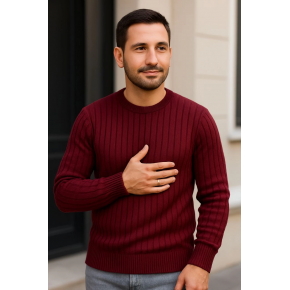 Erkek Fitilli Triko Bisiklet Yaka Kalın Kazak 3'lü Set Beyaz-Bordo-Siyah