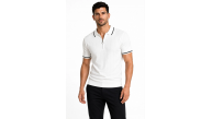Erkek Fitilli Triko T-shirt Polo Yaka Yarım Fermuarlı Kısa Kollu Tişört - Beyaz Erkek Fitilli Triko T-shirt Polo Yaka Yarım Fermuarlı Kısa Kollu Tişört - Beyaz
