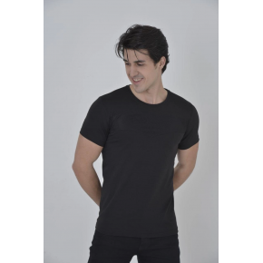 Erkek Gögüs Fileli T-Shirt Kısa Kol Bisiklet Yaka Slimfit Tişört  - Siyah